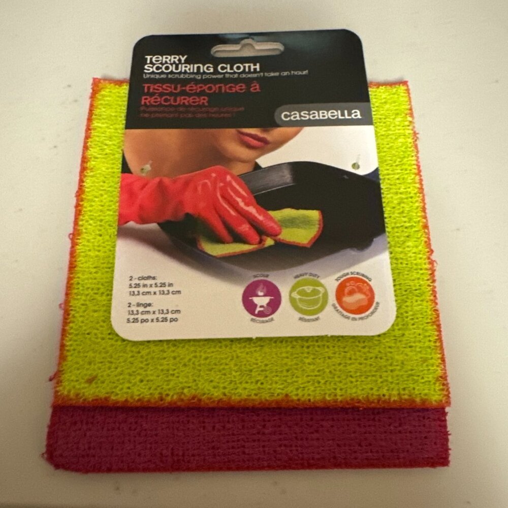 Casabella Terry Scouring Cloth 2 pack Cloths 5.25 in x 5.25 in, NWT